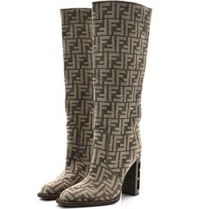 NWT Fendi Jacquard FF Sculptural-heel tall boots